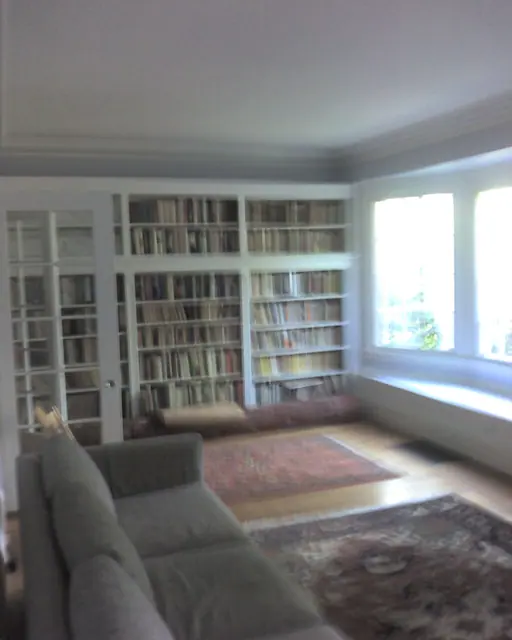 Reading room with painted built-in shelves